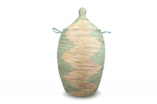 Panier « Ngaye » Vert et blanc, en osier et plastique recyclé - Matou Déco